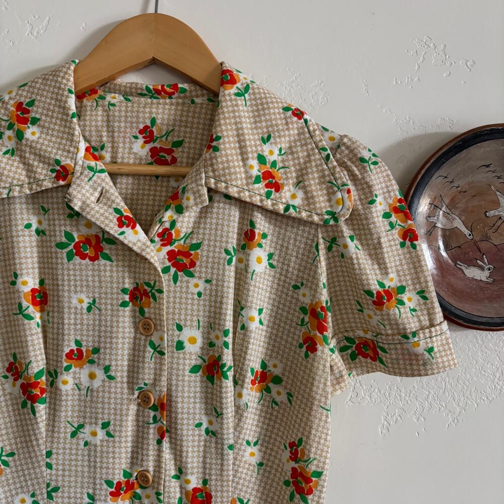 Vintage 70's Floral Sears Jr. Bazaar Button Up Mini Dress with Collar & Belt